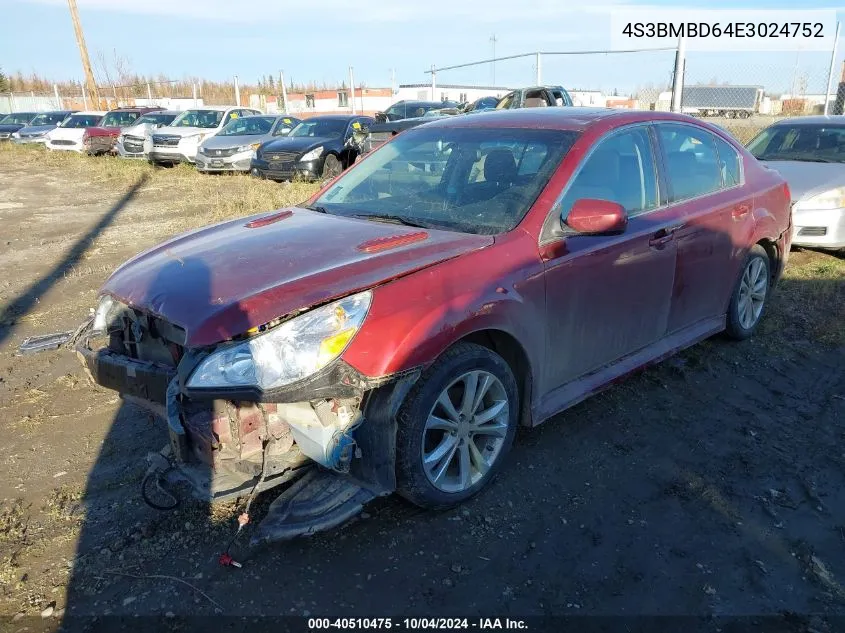 4S3BMBD64E3024752 2014 Subaru Legacy 2.5I Premium