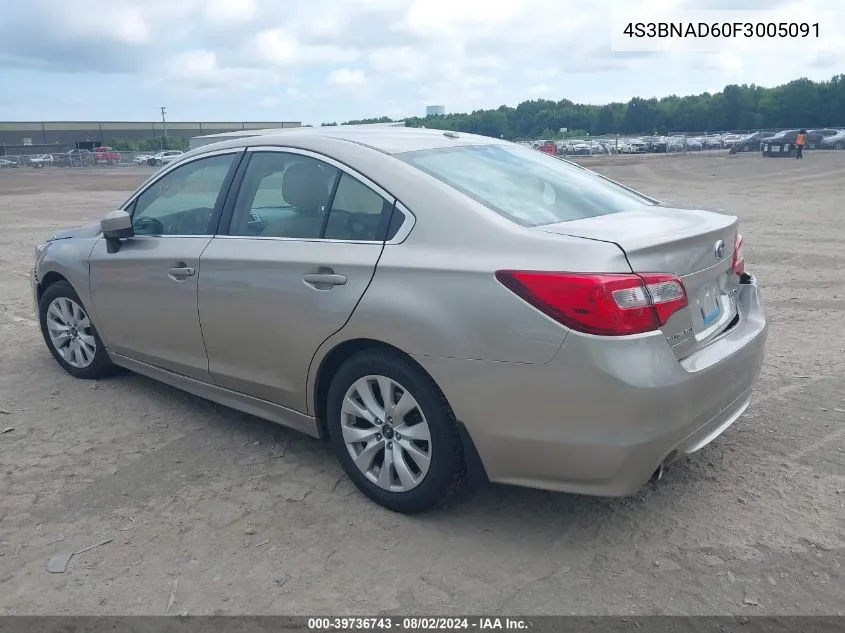 2015 Subaru Legacy 2.5I Premium VIN: 4S3BNAD60F3005091 Lot: 39736743