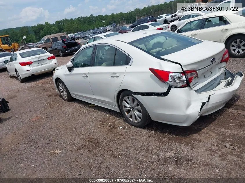 2015 Subaru Legacy 2.5I Premium VIN: 4S3BNBC63F3019722 Lot: 39820067