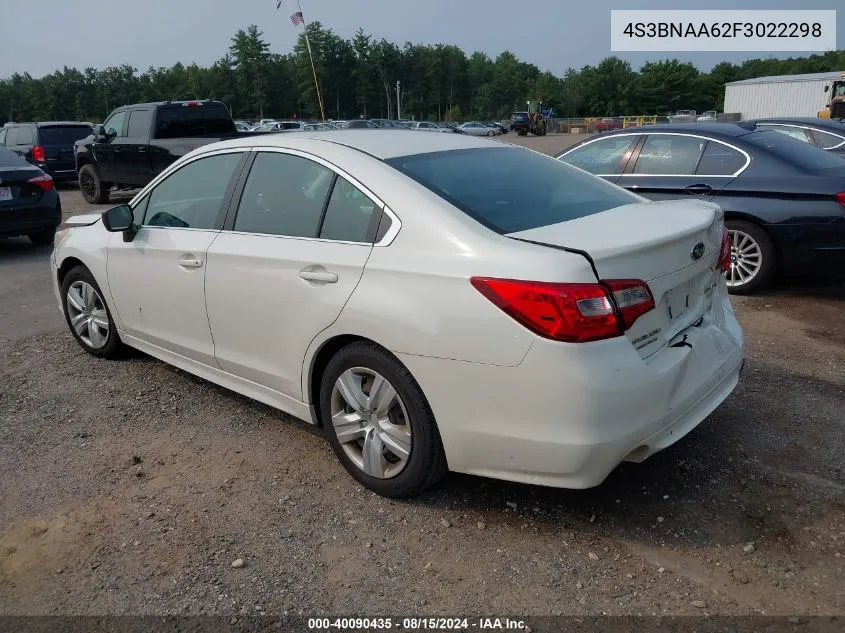 2015 Subaru Legacy 2.5I VIN: 4S3BNAA62F3022298 Lot: 40090435