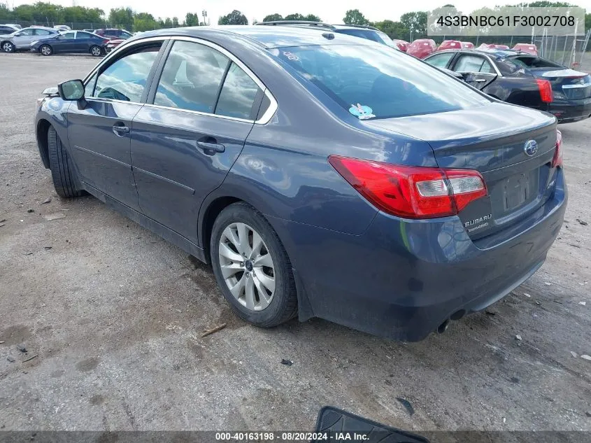 2015 Subaru Legacy 2.5I Premium VIN: 4S3BNBC61F3002708 Lot: 40163198