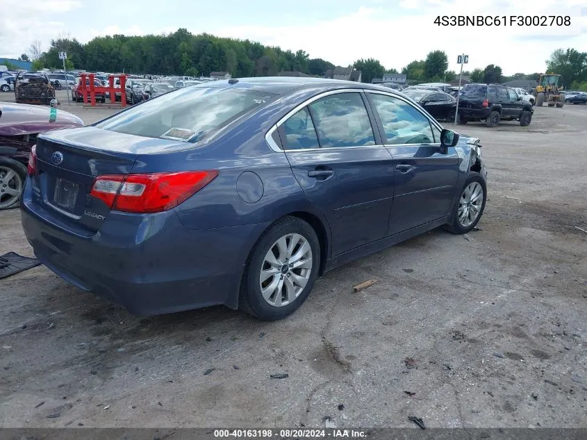 2015 Subaru Legacy 2.5I Premium VIN: 4S3BNBC61F3002708 Lot: 40163198