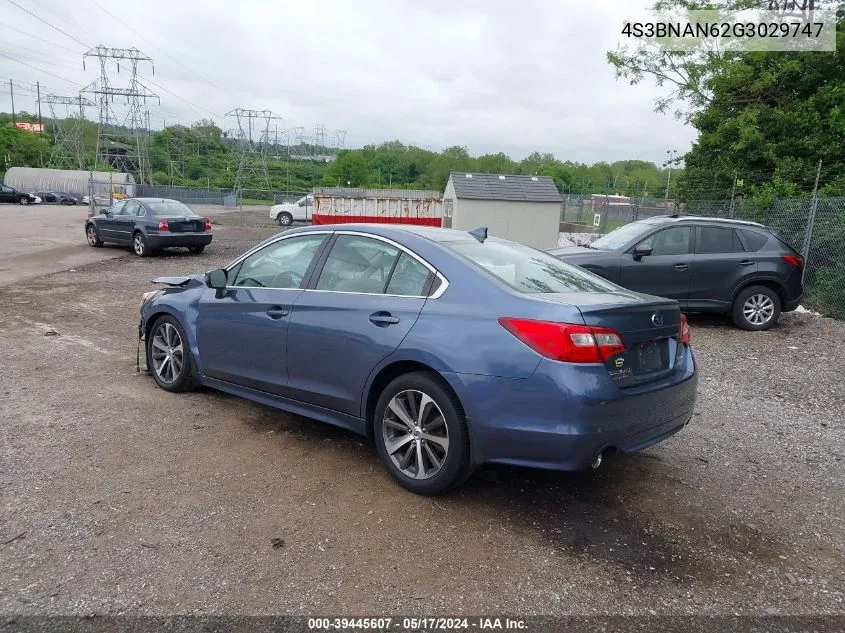 2016 Subaru Legacy 2.5I Limited VIN: 4S3BNAN62G3029747 Lot: 39445607