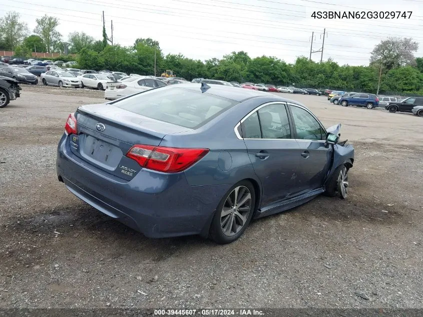 2016 Subaru Legacy 2.5I Limited VIN: 4S3BNAN62G3029747 Lot: 39445607