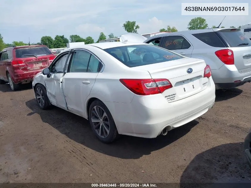 2016 Subaru Legacy 2.5I Limited VIN: 4S3BNAN69G3017644 Lot: 39463445