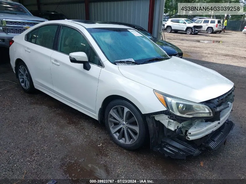 2016 Subaru Legacy 2.5I Limited VIN: 4S3BNAN64G3039258 Lot: 39923767