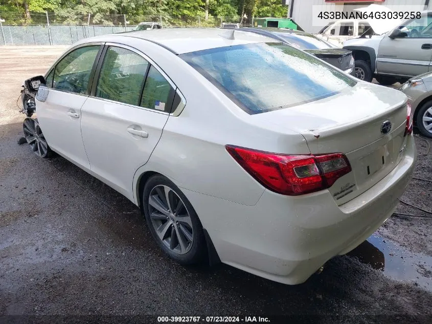 4S3BNAN64G3039258 2016 Subaru Legacy 2.5I Limited