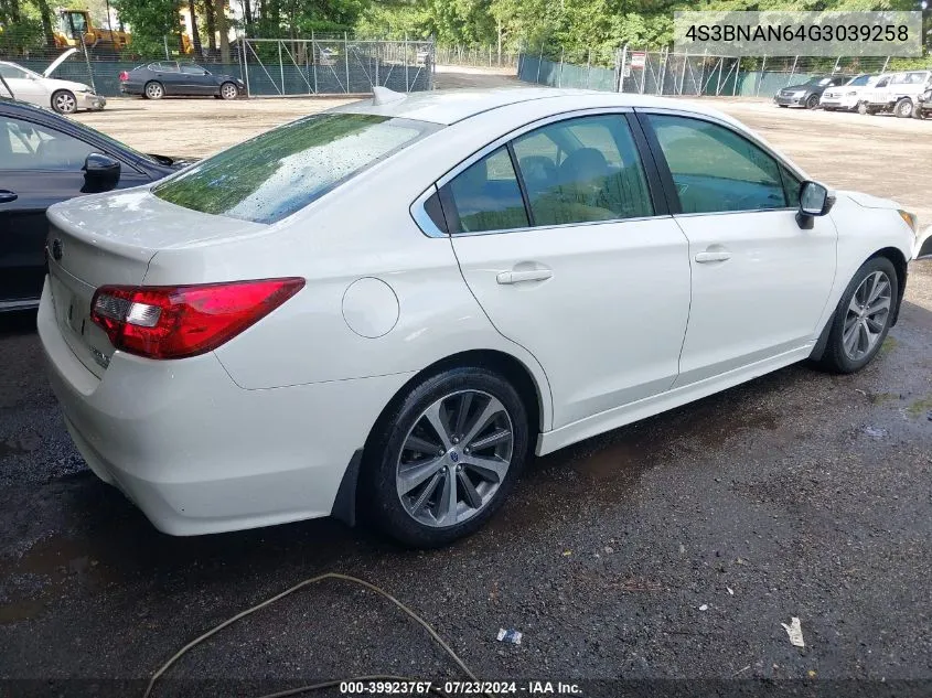 4S3BNAN64G3039258 2016 Subaru Legacy 2.5I Limited