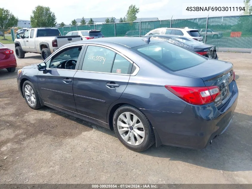 2016 Subaru Legacy 2.5I Premium VIN: 4S3BNAF69G3011194 Lot: 39925554