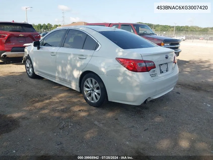 2016 Subaru Legacy 2.5I Premium VIN: 4S3BNAC6XG3007420 Lot: 39958942