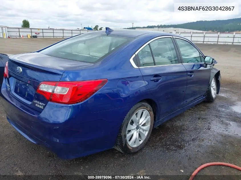 2016 Subaru Legacy 2.5I Premium VIN: 4S3BNAF62G3042867 Lot: 39979096