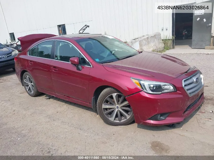 2016 Subaru Legacy 2.5I Limited VIN: 4S3BNAN62G3026864 Lot: 40111560