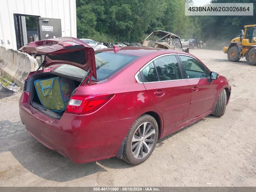 2016 Subaru Legacy 2.5I Limited VIN: 4S3BNAN62G3026864 Lot: 40111560