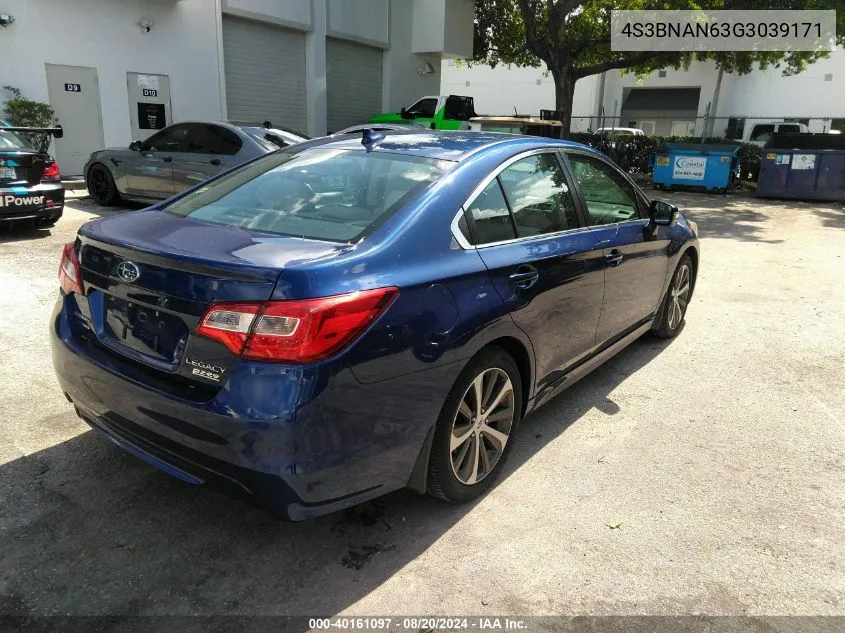 2016 Subaru Legacy 2.5I Limited VIN: 4S3BNAN63G3039171 Lot: 40161097