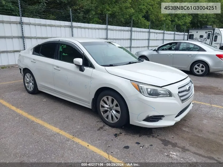 2016 Subaru Legacy 2.5I Premium VIN: 4S3BNBC61G3004251 Lot: 40217156