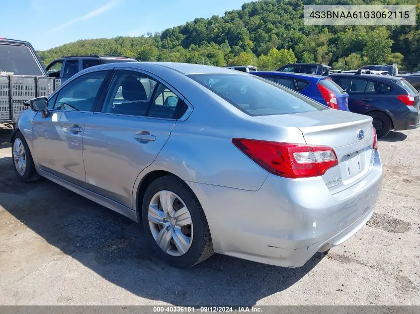 2016 Subaru Legacy 2.5I VIN: 4S3BNAA61G3062115 Lot: 40336151