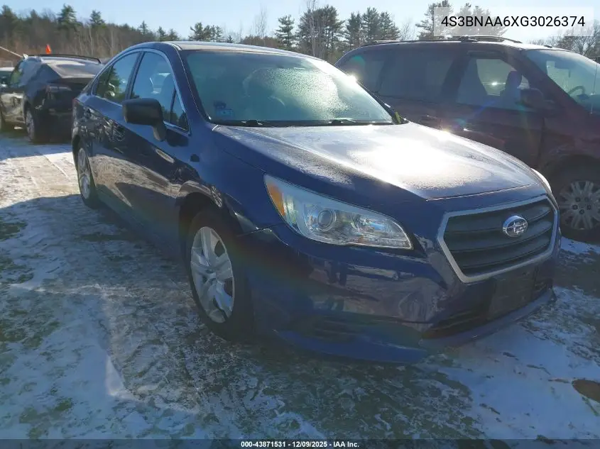 4S3BNAA6XG3026374 2016 Subaru Legacy 2.5I
