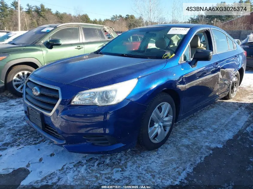 4S3BNAA6XG3026374 2016 Subaru Legacy 2.5I