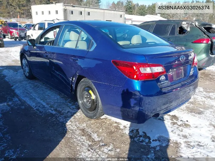 4S3BNAA6XG3026374 2016 Subaru Legacy 2.5I