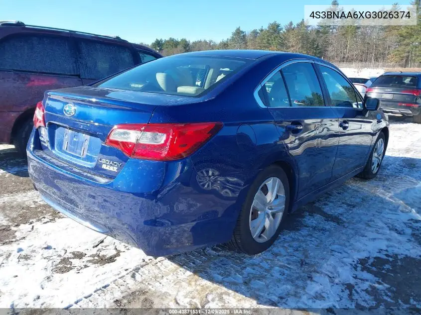 4S3BNAA6XG3026374 2016 Subaru Legacy 2.5I