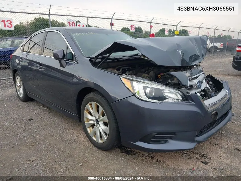 2017 Subaru Legacy 2.5I Premium VIN: 4S3BNAC6XH3066551 Lot: 40015884