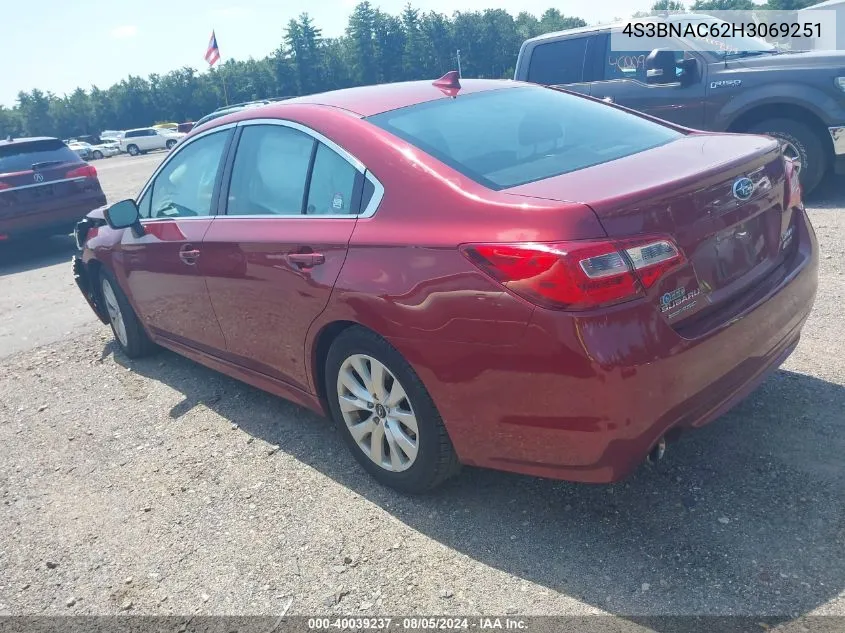 2017 Subaru Legacy 2.5I Premium VIN: 4S3BNAC62H3069251 Lot: 40039237