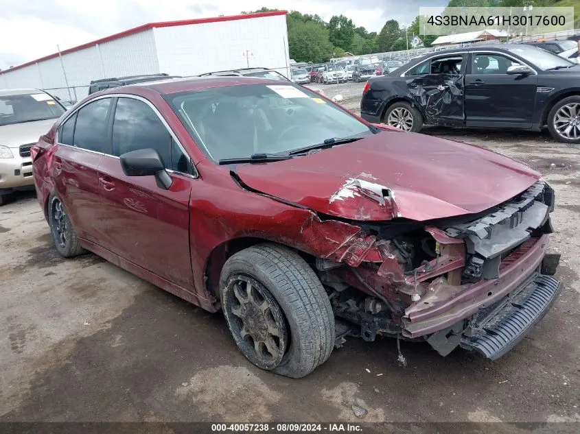 2017 Subaru Legacy 2.5I VIN: 4S3BNAA61H3017600 Lot: 40057238