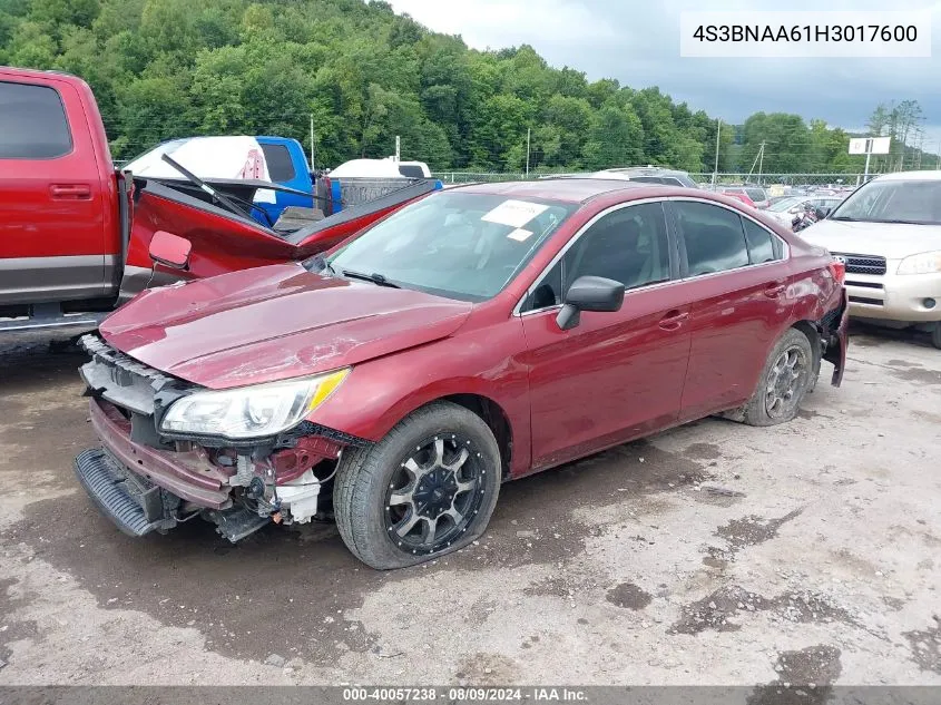 2017 Subaru Legacy 2.5I VIN: 4S3BNAA61H3017600 Lot: 40057238