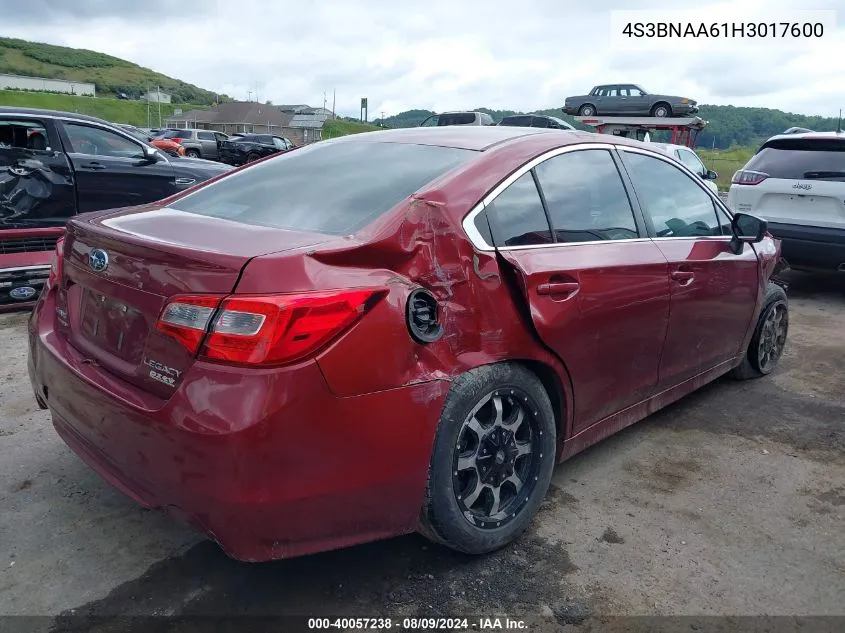 2017 Subaru Legacy 2.5I VIN: 4S3BNAA61H3017600 Lot: 40057238