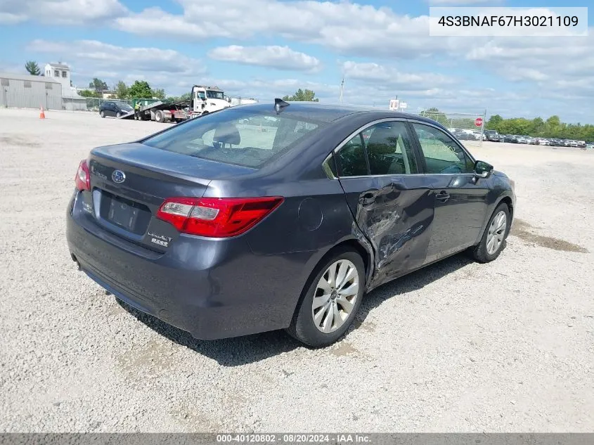 2017 Subaru Legacy 2.5I Premium VIN: 4S3BNAF67H3021109 Lot: 40120802