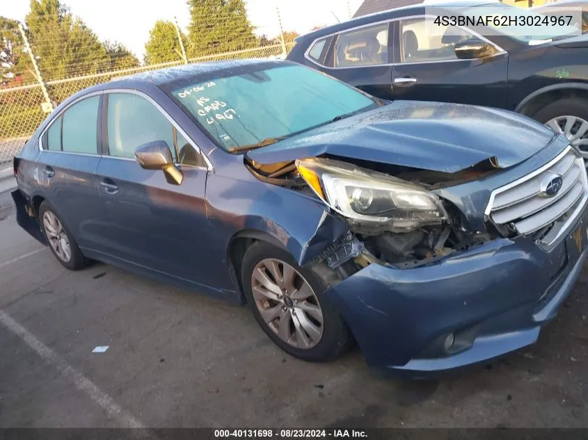 4S3BNAF62H3024967 2017 Subaru Legacy 2.5I Premium