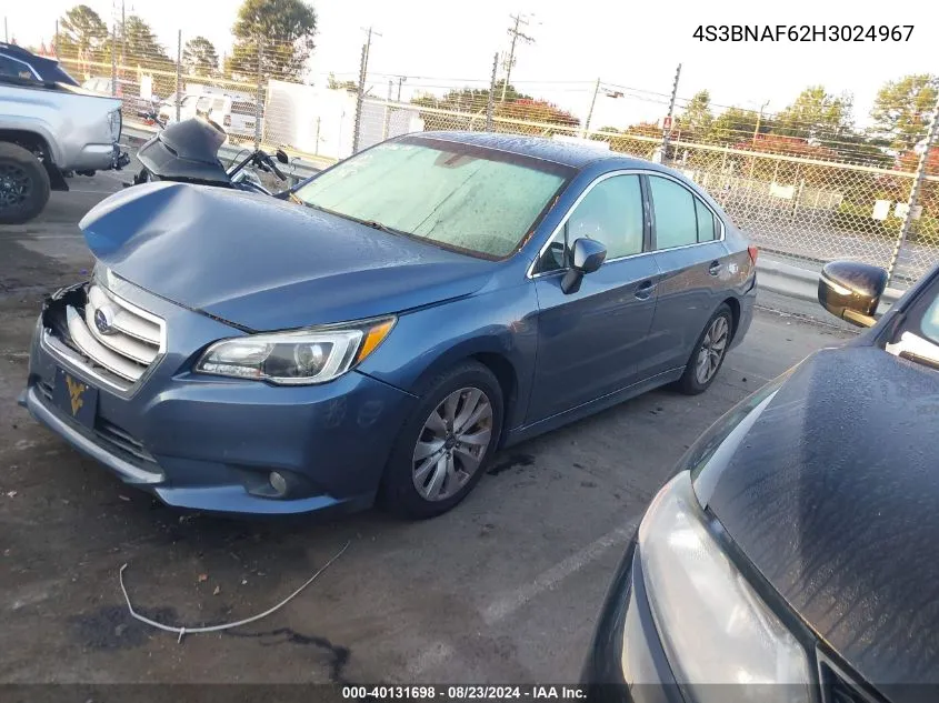 2017 Subaru Legacy 2.5I Premium VIN: 4S3BNAF62H3024967 Lot: 40131698