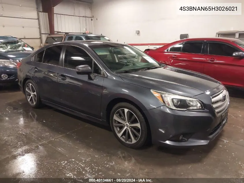 2017 Subaru Legacy 2.5I Limited VIN: 4S3BNAN65H3026021 Lot: 40134661