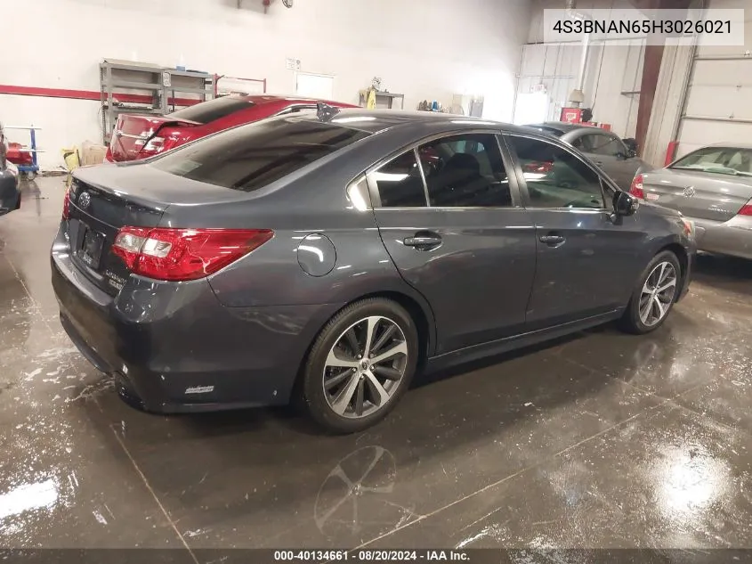 2017 Subaru Legacy 2.5I Limited VIN: 4S3BNAN65H3026021 Lot: 40134661