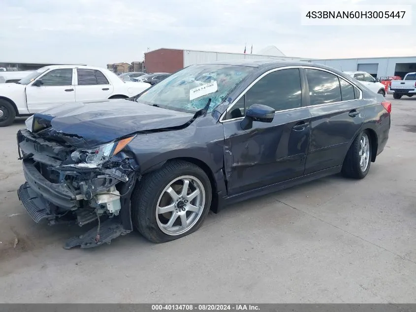 2017 Subaru Legacy 2.5I Limited VIN: 4S3BNAN60H3005447 Lot: 40134708