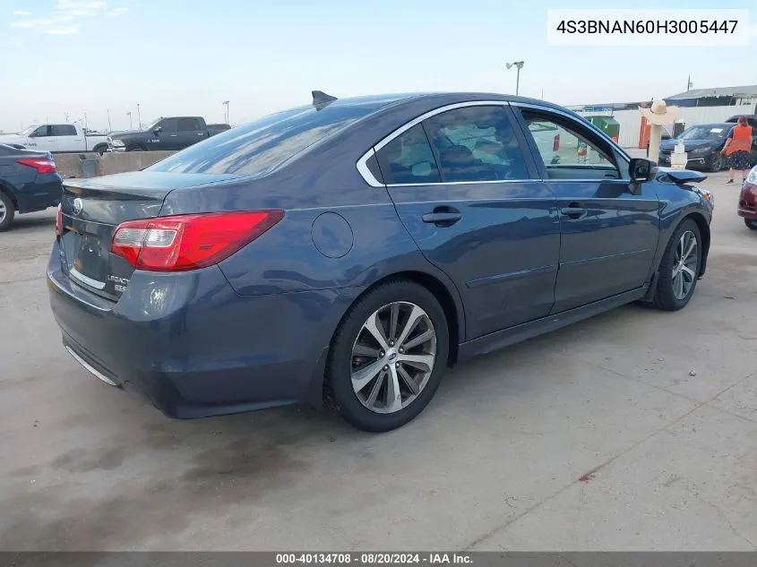 2017 Subaru Legacy 2.5I Limited VIN: 4S3BNAN60H3005447 Lot: 40134708