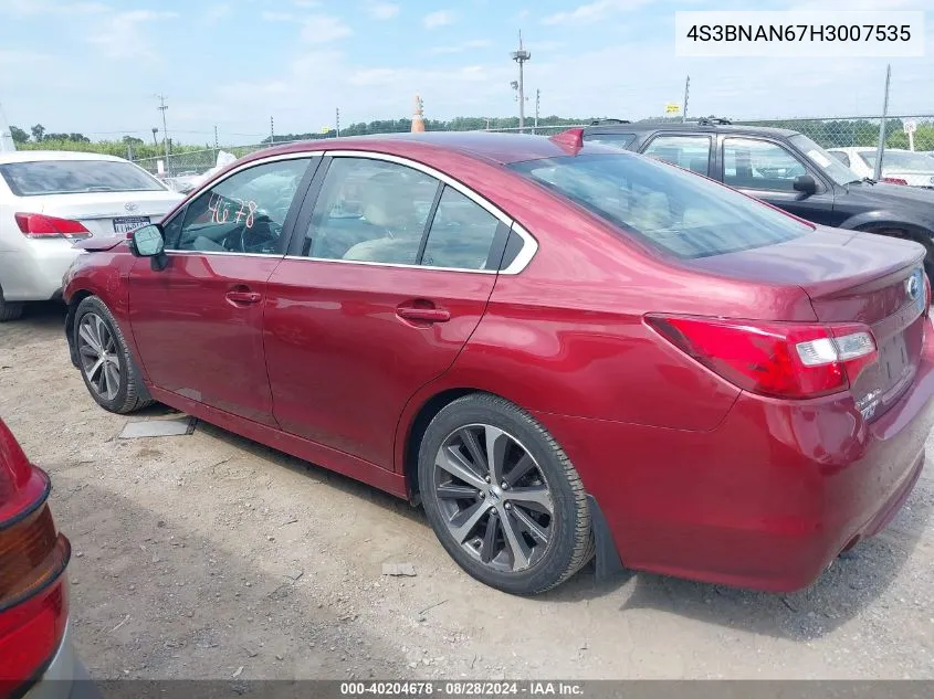 2017 Subaru Legacy 2.5I Limited VIN: 4S3BNAN67H3007535 Lot: 40204678