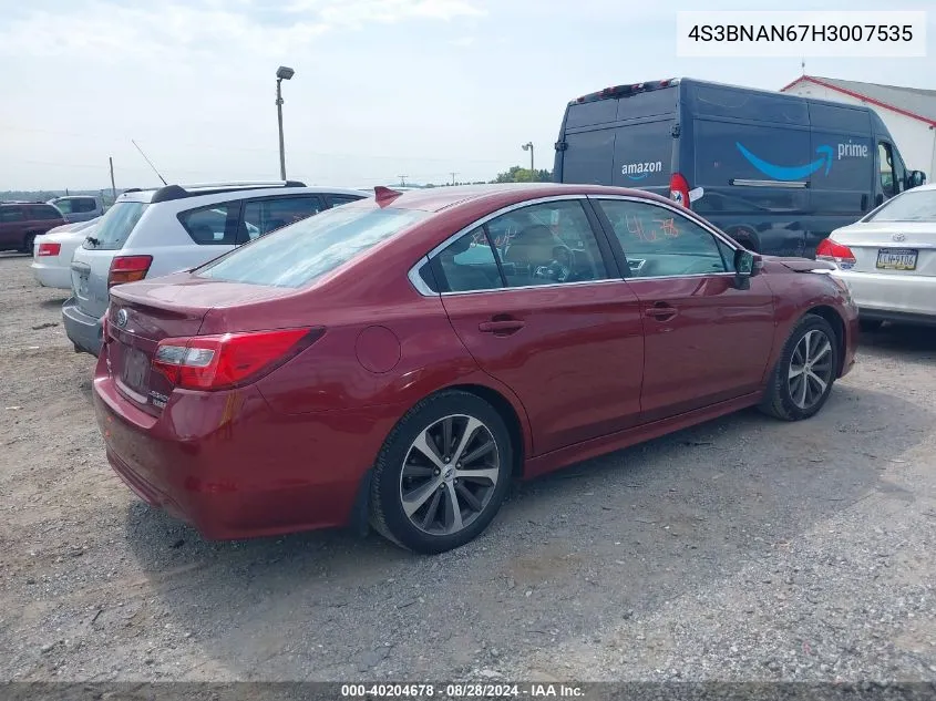 2017 Subaru Legacy 2.5I Limited VIN: 4S3BNAN67H3007535 Lot: 40204678