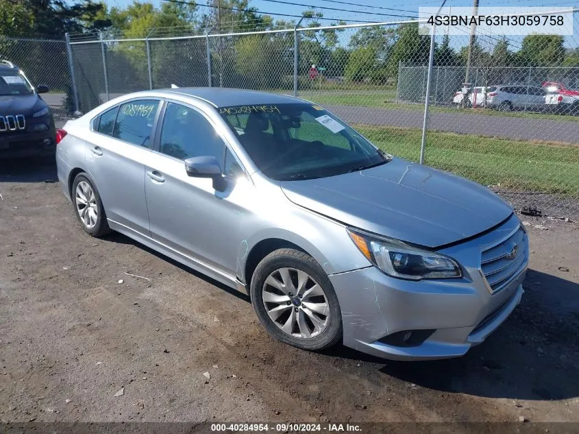 2017 Subaru Legacy 2.5I Premium VIN: 4S3BNAF63H3059758 Lot: 40284954