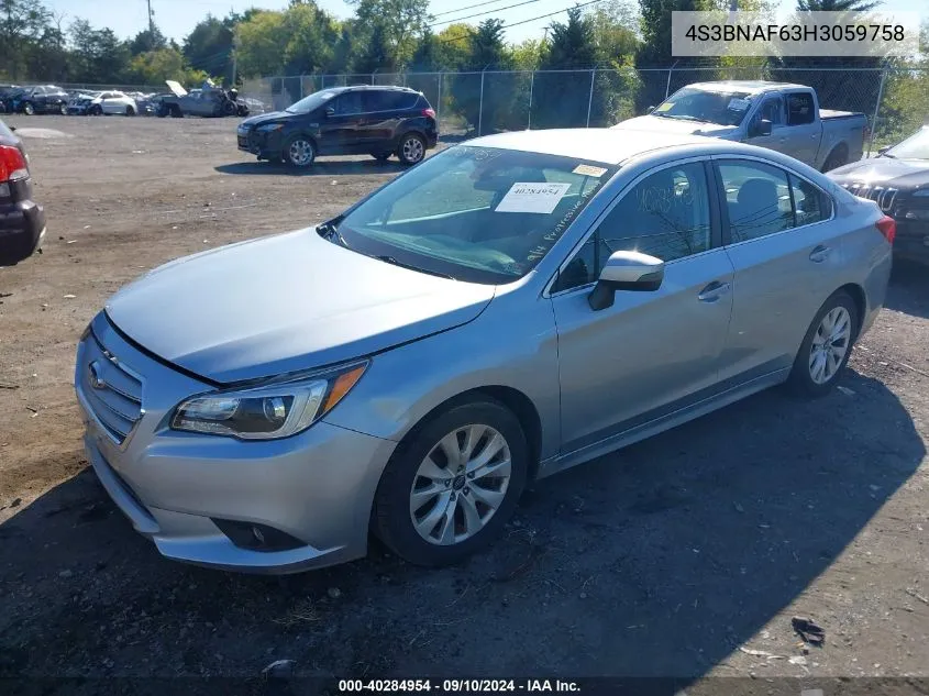 2017 Subaru Legacy 2.5I Premium VIN: 4S3BNAF63H3059758 Lot: 40284954