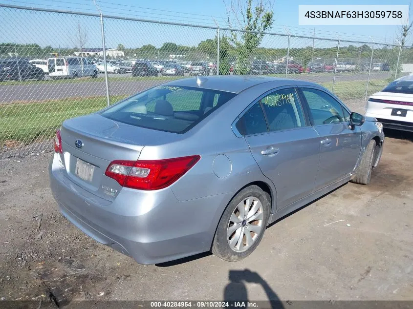 2017 Subaru Legacy 2.5I Premium VIN: 4S3BNAF63H3059758 Lot: 40284954