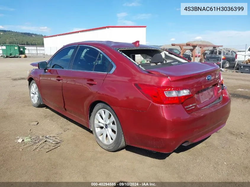 4S3BNAC61H3036399 2017 Subaru Legacy 2.5I Premium