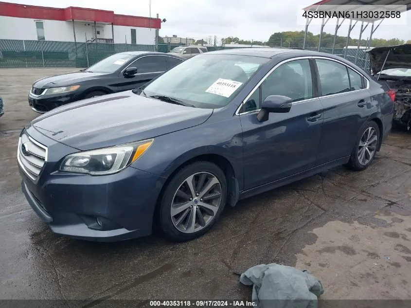 2017 Subaru Legacy 2.5I Limited VIN: 4S3BNAN61H3032558 Lot: 40353118