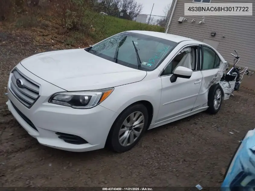 4S3BNAC68H3017722 2017 Subaru Legacy 2.5I Premium