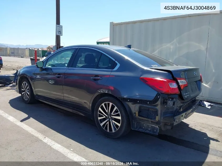 4S3BNAF64J3004869 2018 Subaru Legacy 2.5I Premium