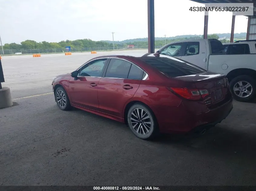 2018 Subaru Legacy 2.5I Premium VIN: 4S3BNAF66J3022287 Lot: 40080812