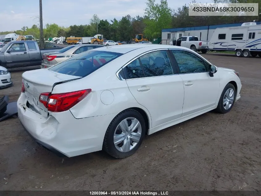 2019 Subaru Legacy VIN: 4S3BNDA68K3009650 Lot: 12003964