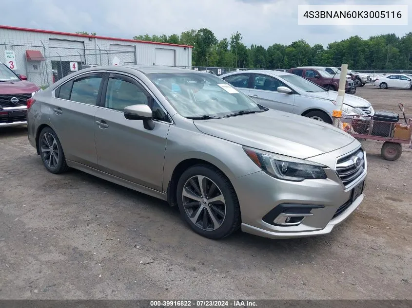 2019 Subaru Legacy 2.5I Limited VIN: 4S3BNAN60K3005116 Lot: 39916822