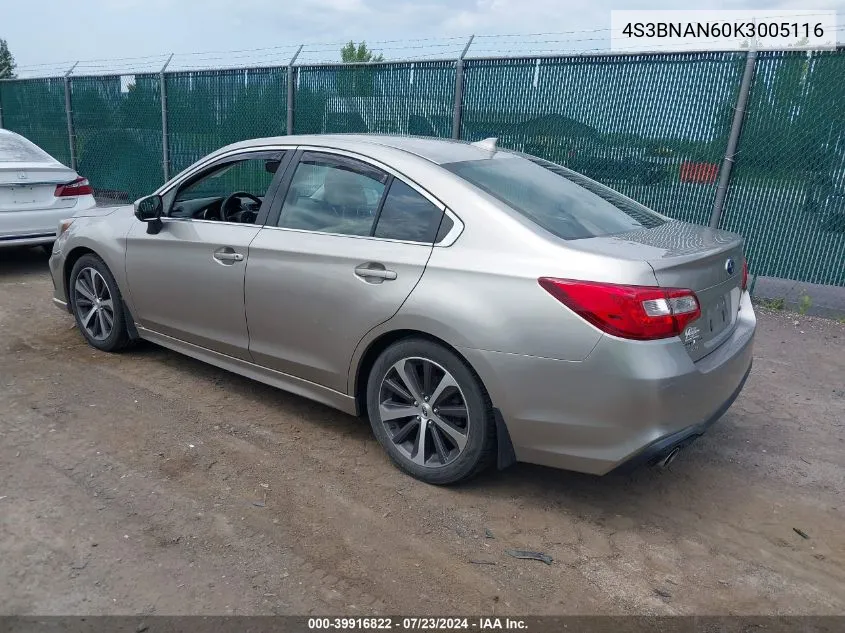 2019 Subaru Legacy 2.5I Limited VIN: 4S3BNAN60K3005116 Lot: 39916822