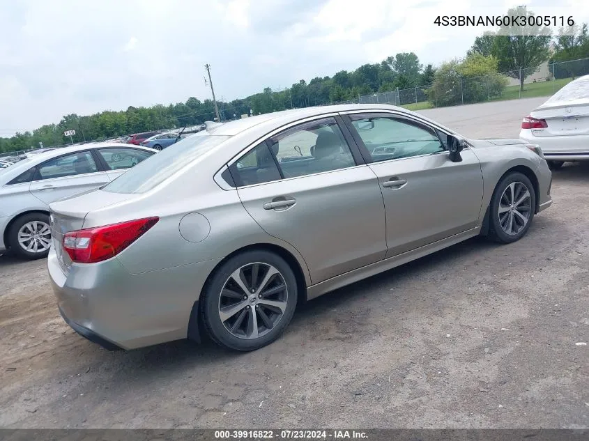 2019 Subaru Legacy 2.5I Limited VIN: 4S3BNAN60K3005116 Lot: 39916822